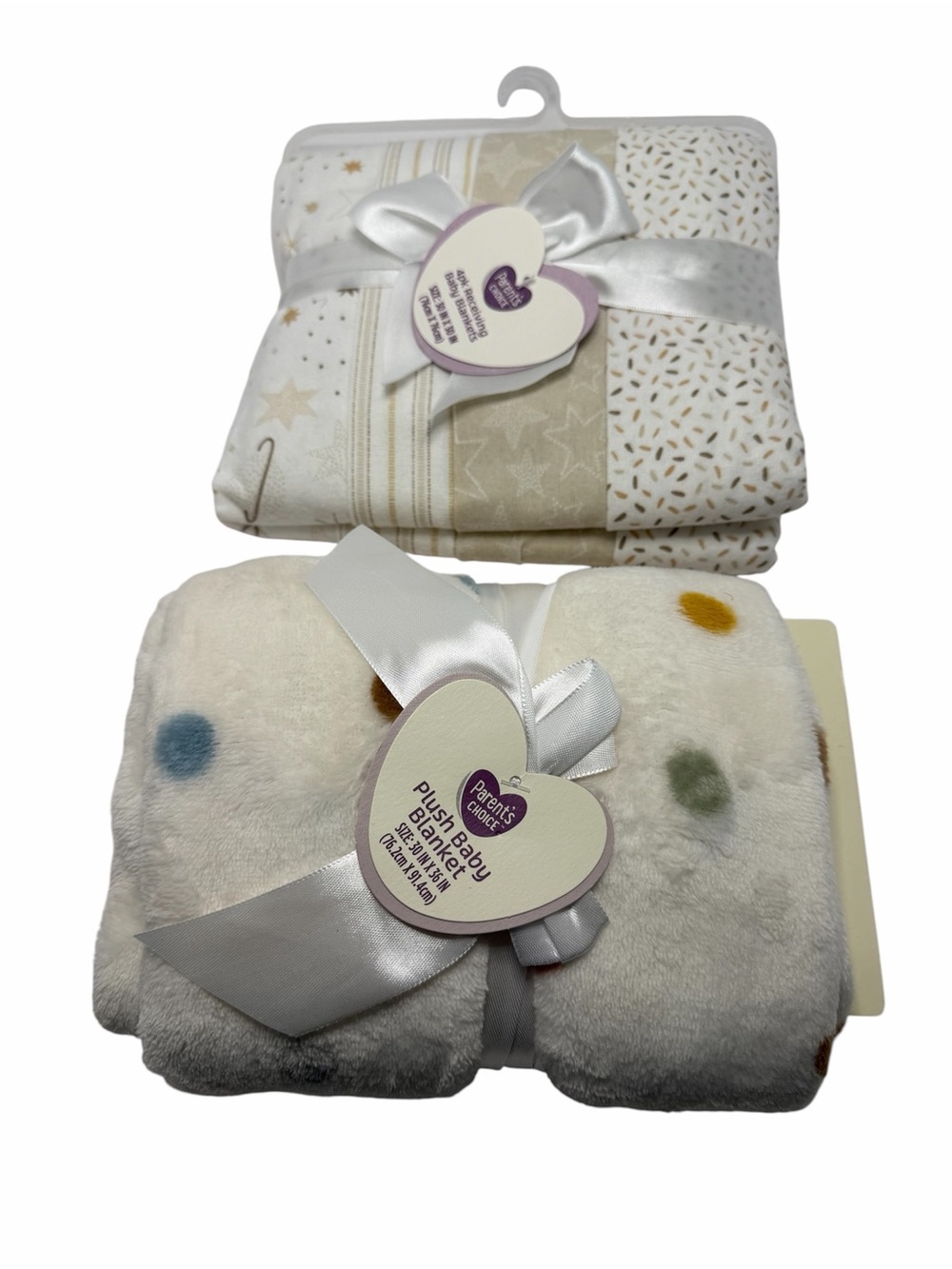 Plush Cream Baby Blanket bundle Set with Polka Dot Accent - Parent's Choice